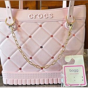♥️💖 Crocs Pink Milk Quilted Tote & Bogg Bag Gold Chain Bougie Bag Gift Set NWT